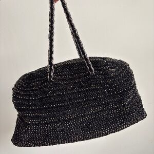 Woven Straw Tote Bag in Black